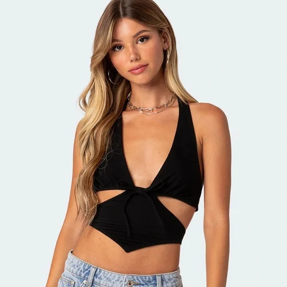 Edikted Cady Tie Front Cut Out Top - Picture 1 of 8